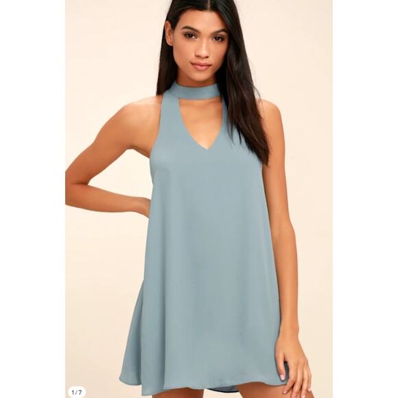 Lulus Dresses & Skirts - Lulus Size S Groove Thing Slate Blue Swing Dress Halter Neckline Flowy‎ Casual
